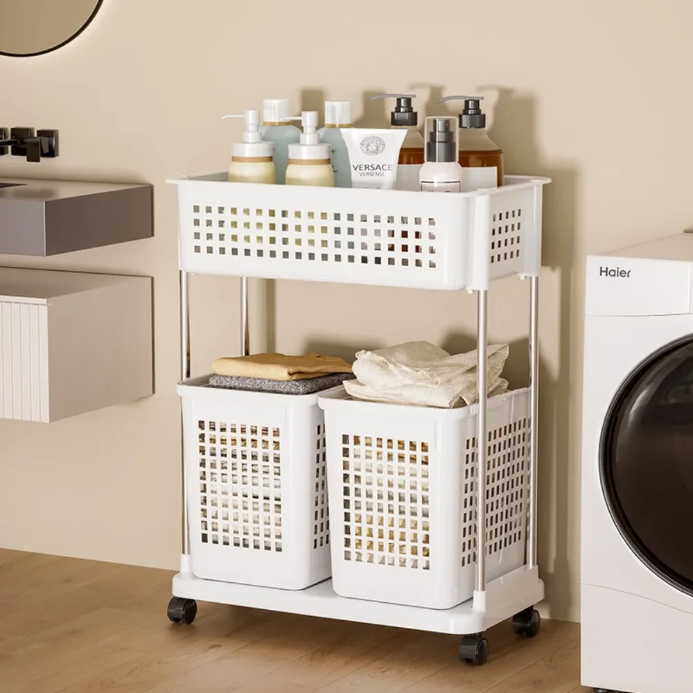 Dirty Clothes Basket Household Laundry Storage Trolley Kitchen Rolling Organizer Shelf Toys Shelves Cloths Baskets Utility Cart