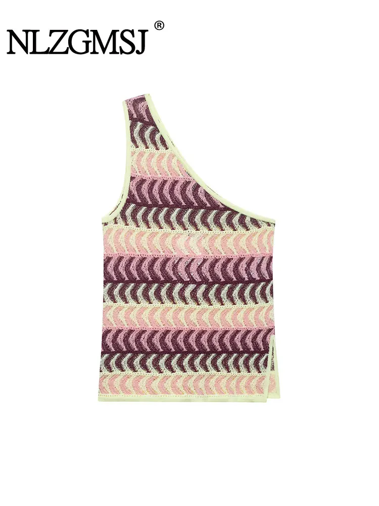 

2025 Summer Women's Fashion Knitted Tops Texture Asymmetry Sleeveless Decoration Female Casual Chic Vests