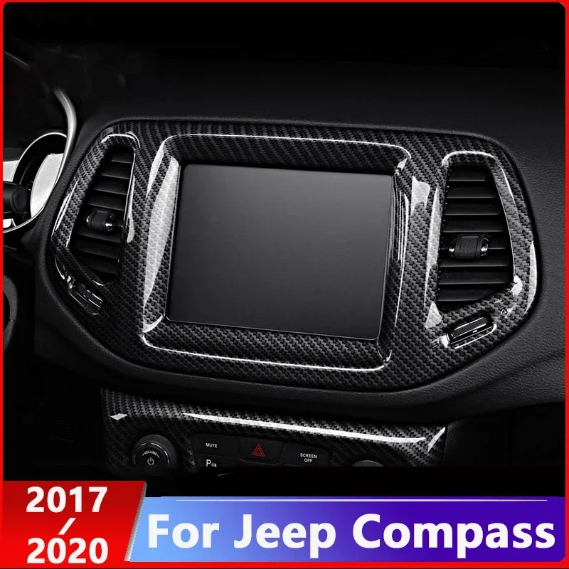 For Jeep Compass 2th 2017 2018 2019 2020 Carbon Car Navigation Map GPS Display Trims Frame Screen Cover Decorate Accessories view 2