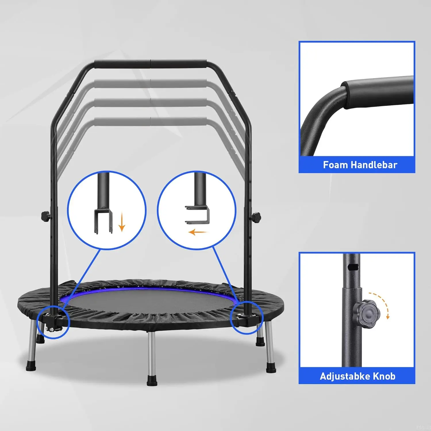 قابل للطي صغير للكبار والأطفال ، تمرين Rebounder ، شريط قابل للتعديل ، اللياقة البدنية ، داخلي ، أقصى حمولة 330 رطل