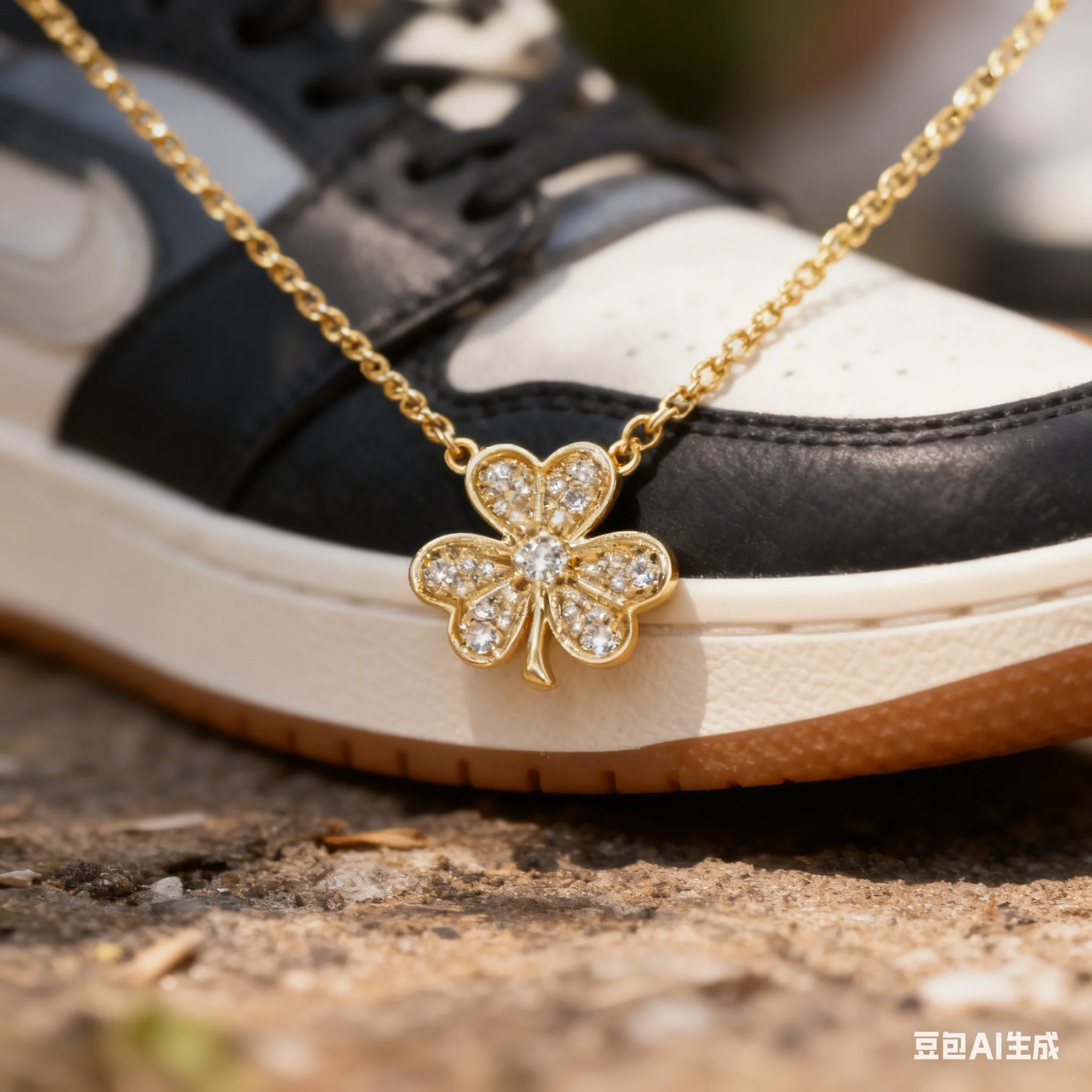 화려한 더블 클로버 펜던트 목걸이, 옐로우 골드에 다이아몬드 파베 세팅, 호화로운 우아함을 위한 럭셔리 패션 주얼리