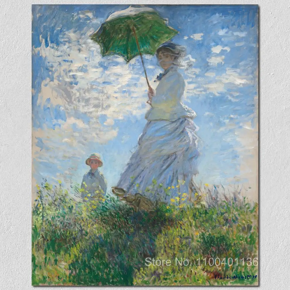 

Classic Canvas Art Walk Woman with Parasol Claude Monet Oil Painting Hand Painted Impressionist Landscape Artwork Wall Decor