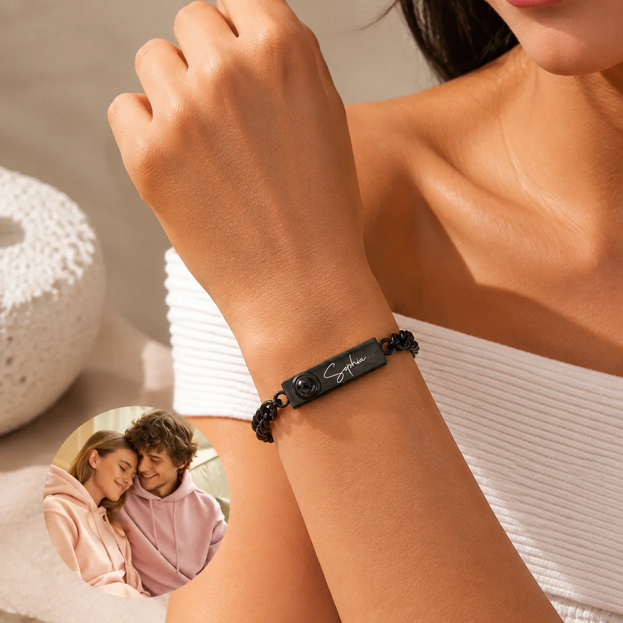 Custom Photo Name Bracelet 5NK Cuban Chain Personalized Picture Jewelry Stainless Steel Couple Gift for Women Men view 5