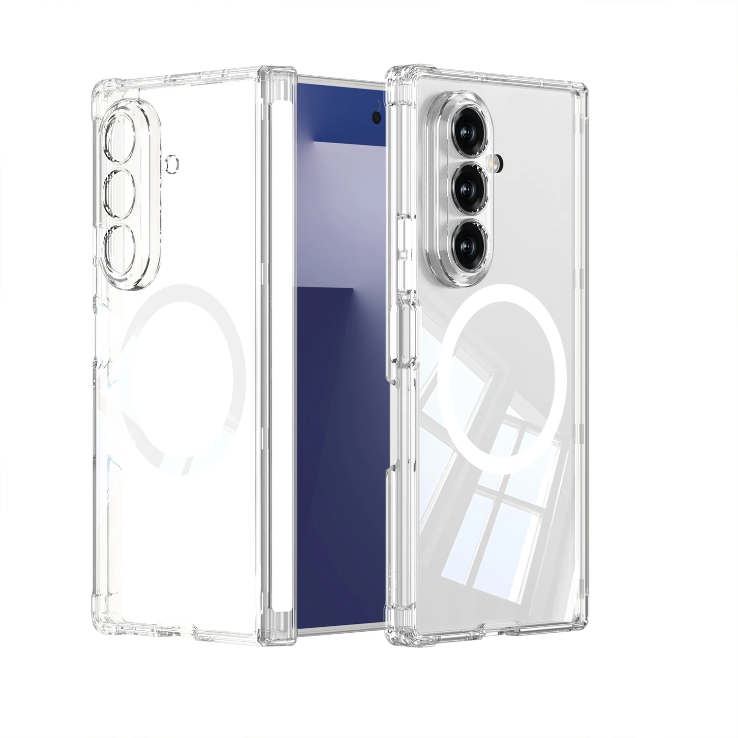 For Samsung Galaxy Z Fold 7 Case Transparent Silicone Four Corner Anti Drop Protection Magnetic Wireless Charging Hard Cover
