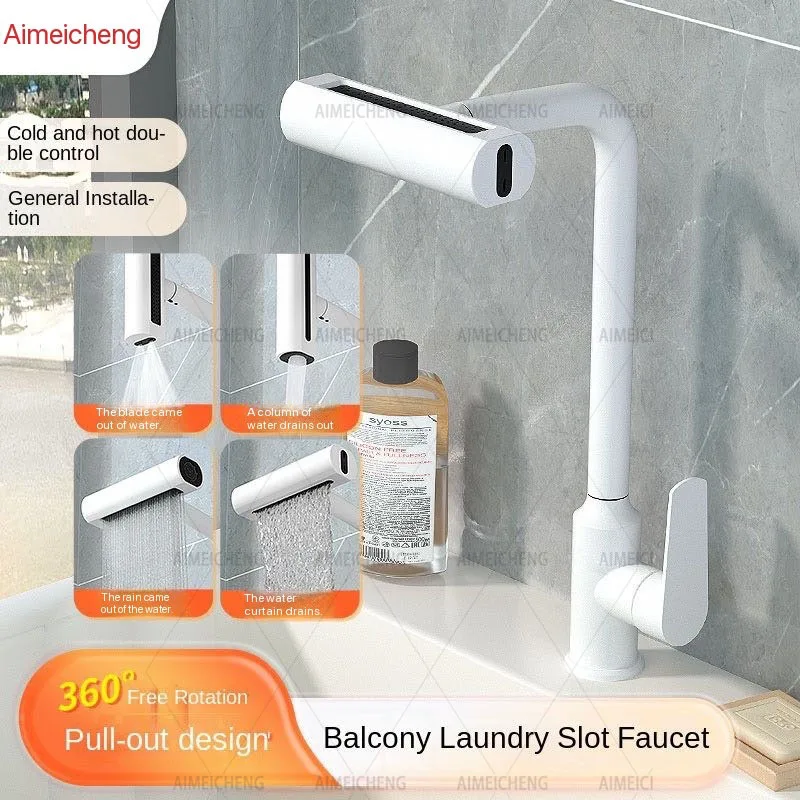 

360 ° Вращающийся смеситель, 3-ходовой кухонный смеситель, белый интеллектуальный смеситель для холодной и горячей воды, вращающийся смеситель для подъема раковины