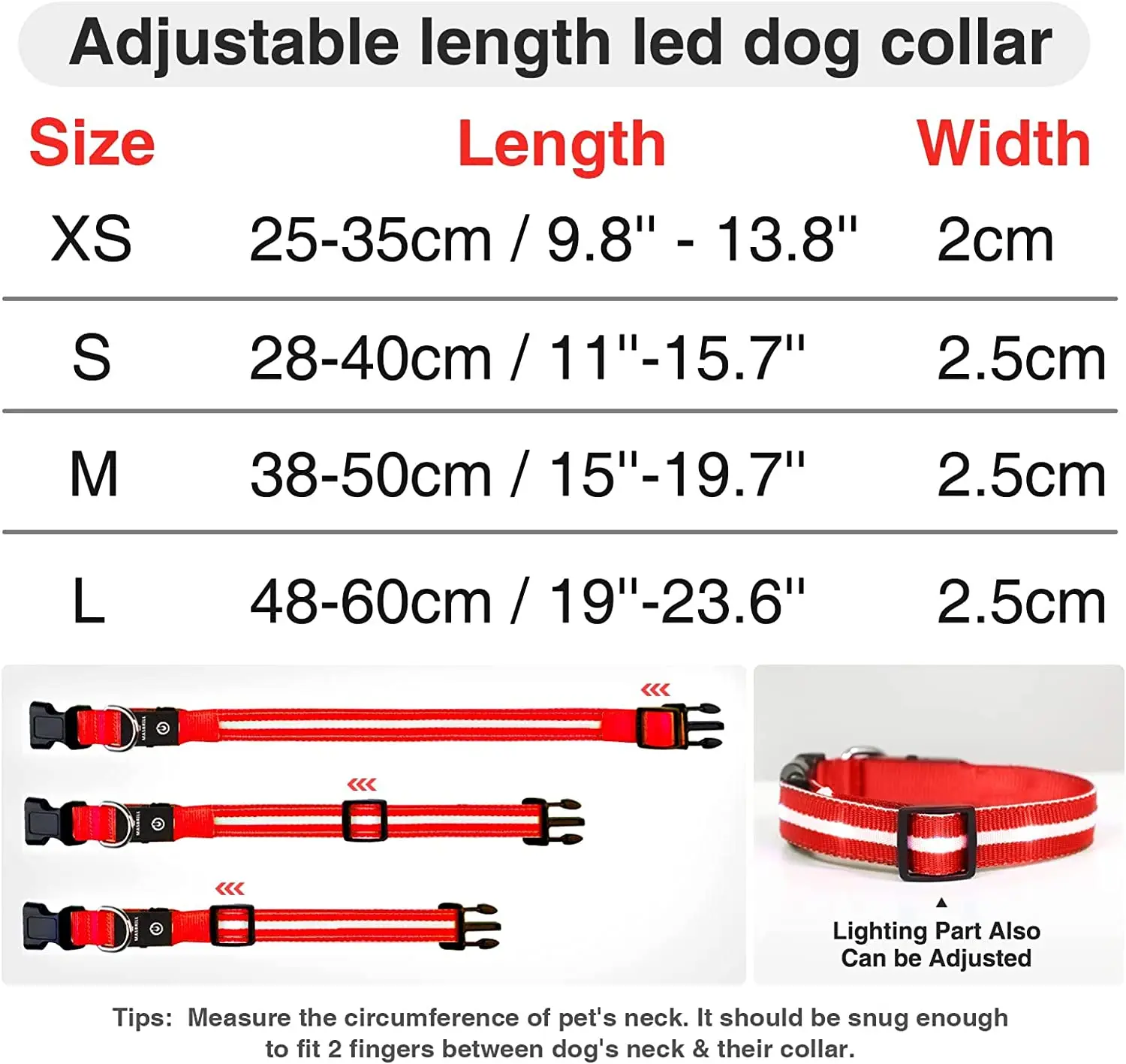 MASBRILL Dog Collar Rechargeable LED Dog Collar 100% Waterproof Flashing Lights with USB Outdoor Walking Night Safety Supplies