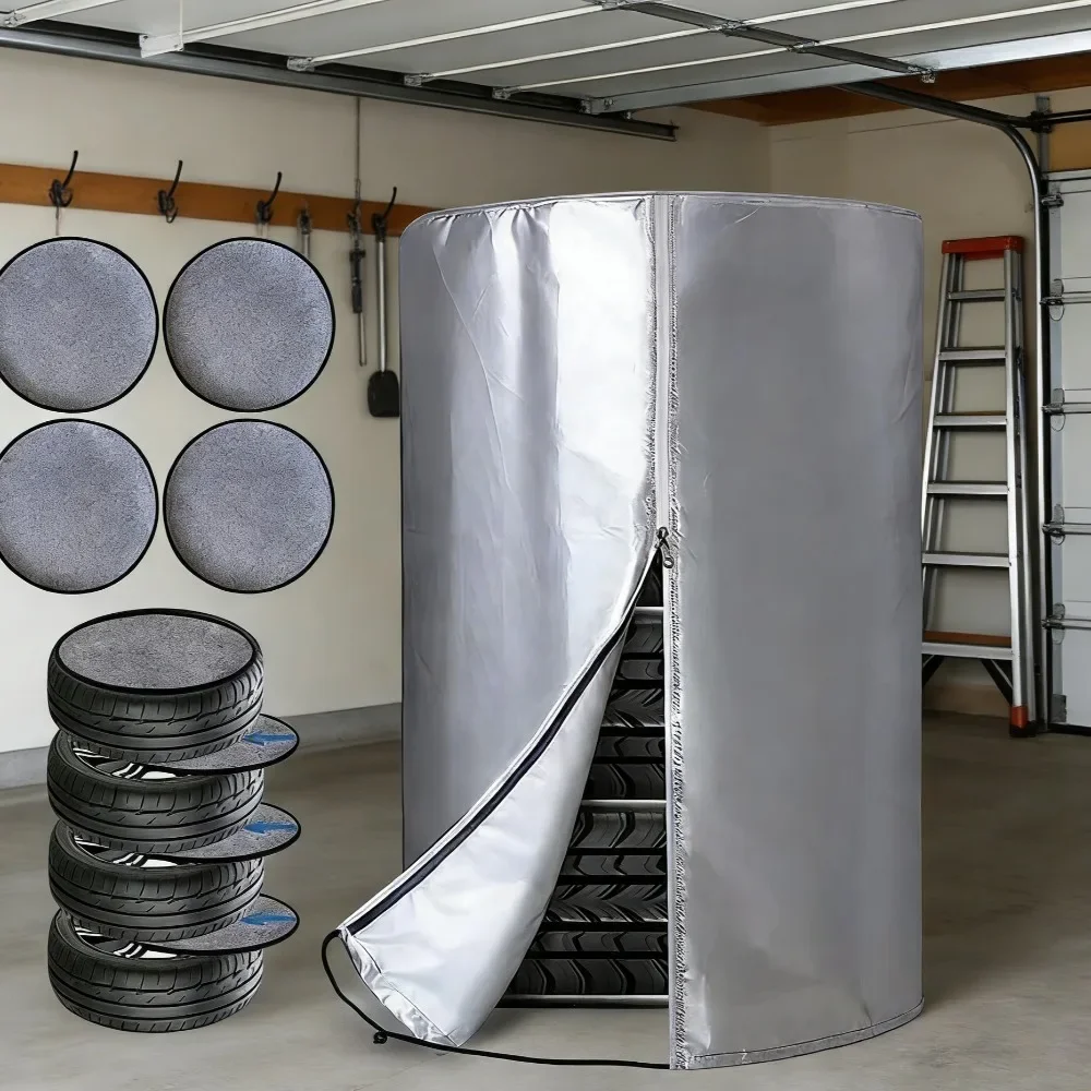 

4 Pack Car Tire Covers 420D Oxford Fabric Waterproof Snowproof Dustproof UV Protection for Outdoor RV Trailer Storage