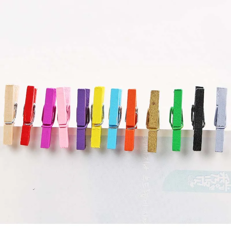 25mm/50pcs Natural Wooden Colored Photo Mini Clips Memo Paper Peg DIY Stationery Christmas Wedding Party Home Decoration