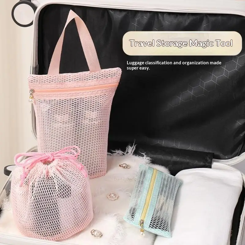 Große Kapazität Mesh-Kosmetiktasche Atmungsaktives Netz Transparenter Reise-Make-up-Organizer Glatter Reißverschluss Mehrzweck – Detail 3