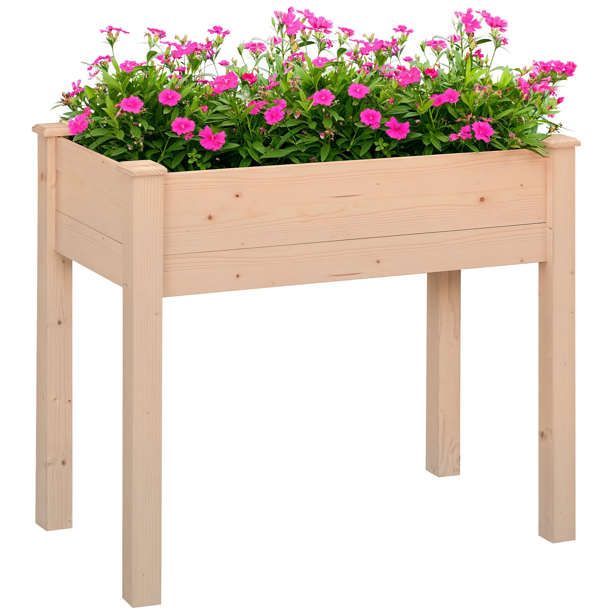 Elevated Natural Garden Plant Stand Outdoor Flower Bed Box Wooden