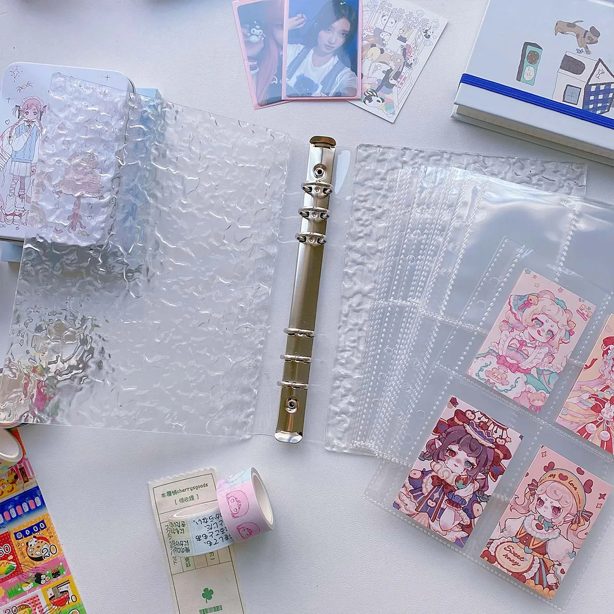 دفتر ملاحظات أكريليك A5 مموج الماء لمجموعة بطاقات الصور Kpop مكون من 6 فتحات منظم ألبوم شفاف وشفاف