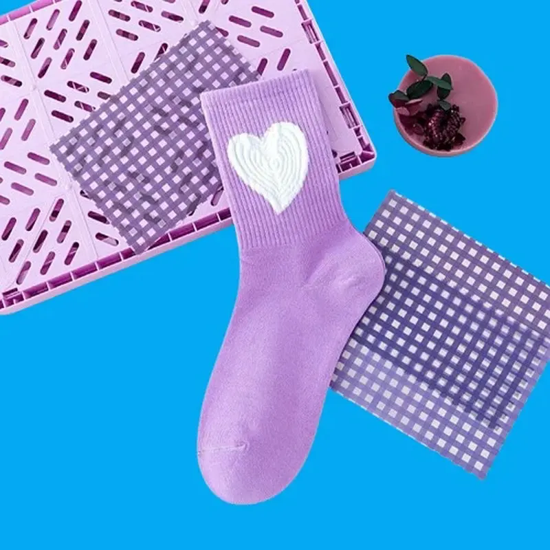 Calcetines de tubo medio para mujer, medias moradas que combinan con todo, moda para estudiantes, 5/10 pares, otoño e invierno, novedad de 2024