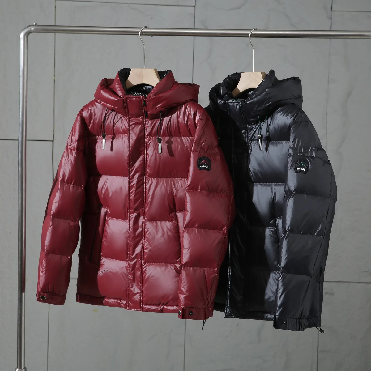 

Thiened Warm 90 Du down Heat Reflection Men's Thiened Bread Sle Coat Hooded Waterproof iny Surface down Jaet
