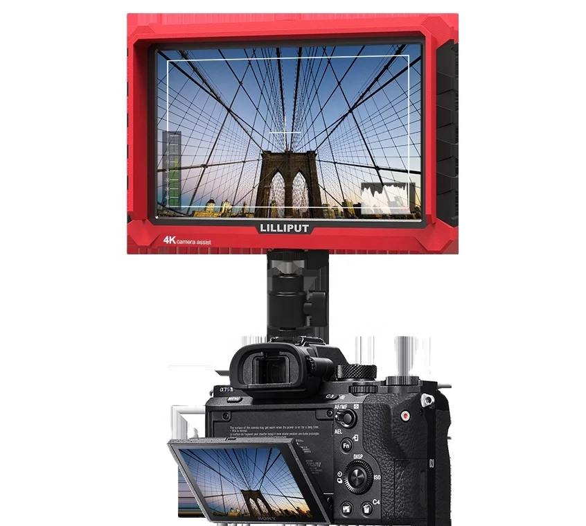 Affordable 7 Inch IPS 4K HDMI On- surveillance With Red Rubber Case