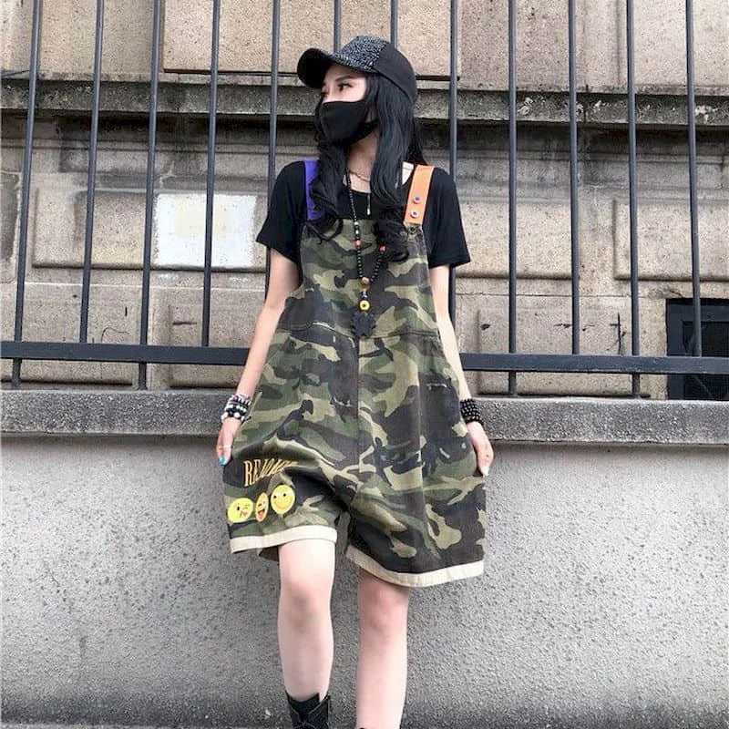 

Denim Jumpsuits 2026 New Summer Wear Wide Leg Jeans Printed Camouflage Shorts Loose Playsuits One Piece Outfits Women Clothing
