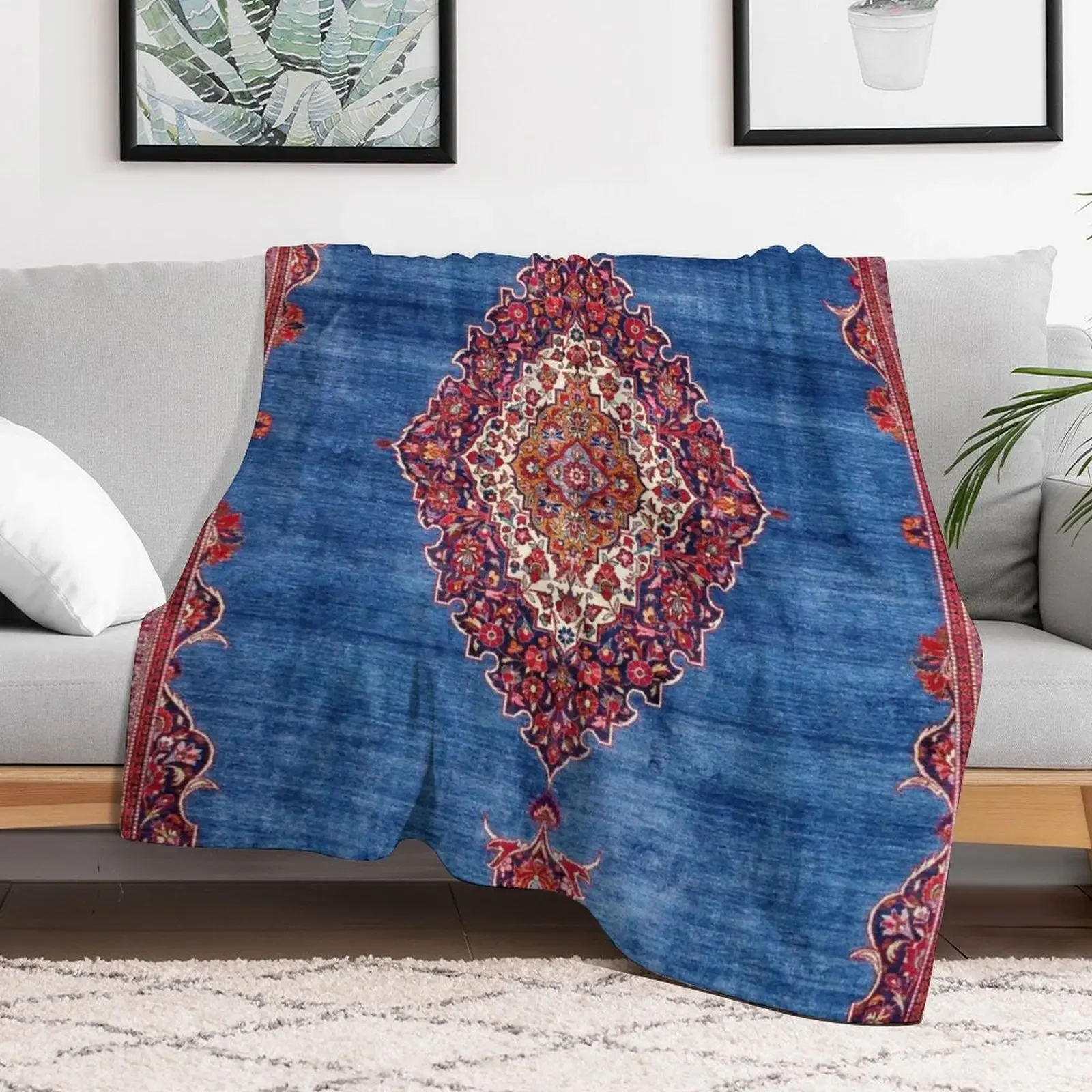 Silk Kashan Central Persian Rug Print Throw Blanket Plush Tourist Blankets