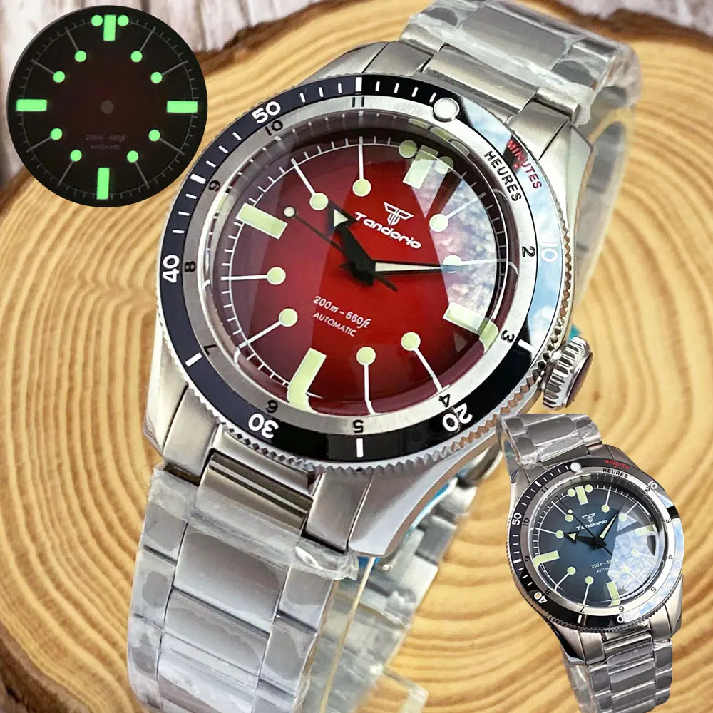 Tandorio-Relógio Automático Masculino, 200m à prova d\'água, cúpula dupla, cristal safira, NH35 PT5000, mergulho de movimento, 20Bar, 40mm
