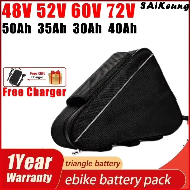 

E-bike 72V 60V 30ah 40ah 50ah 60ah Batteria Triangolo 18650 Cell 36V 48V 52V E-bike Li-ion Batteria 72V 3000W Alta Potenza