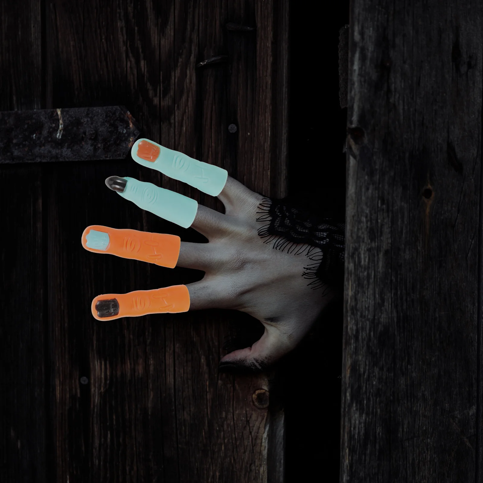 10 Uds. De dedos de bruja para Halloween, accesorios de broma, uñas postizas realistas, suministros de ambiente emocionante, dedos de bruja