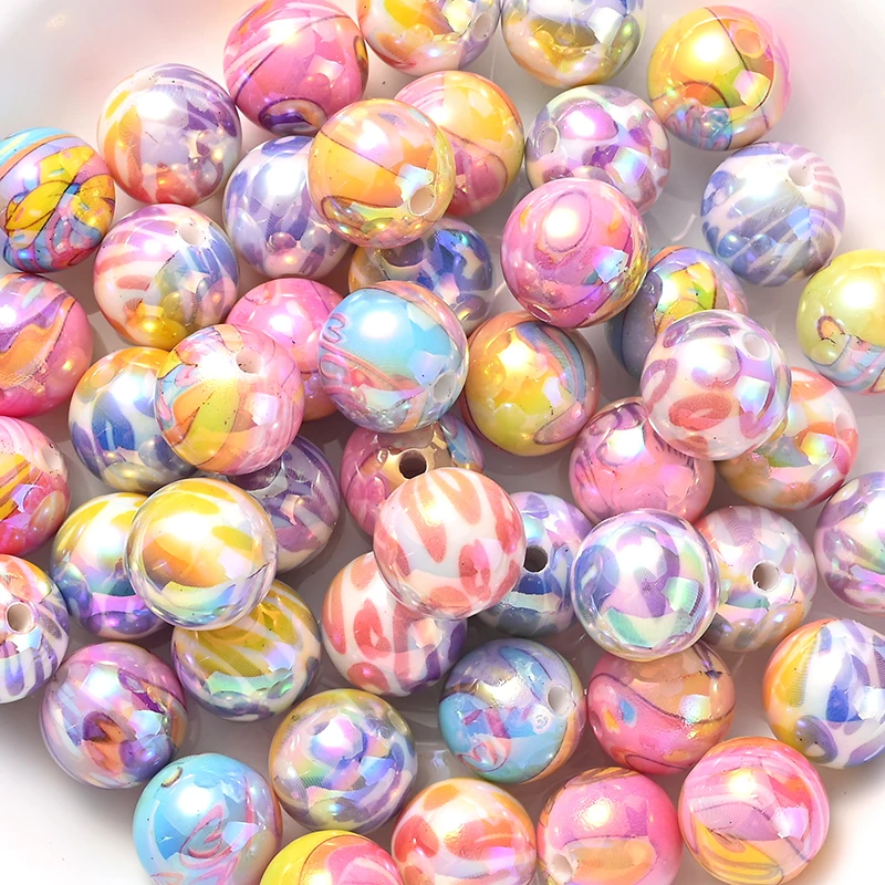 10Pcs 16mm Colorful Round Acrylic Beads Acrylic Spacer Loose Beads For Handcrafts Earrings Bracelet Necklace DIY Jewelry Making