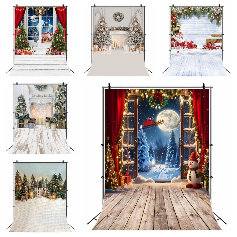 

Winter Christmas Party Backdrop Window Santa Claus Fireplace Baby Portrait Photography Background Photozone Photo Shoot Props