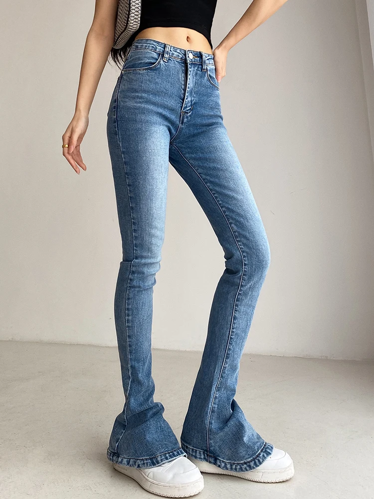 

Джинсы женские прямые с высокой талией, облегающие, весенние, в стиле ретро, американские, с расклешенным низом, джинсовые брюки для повседневной носки