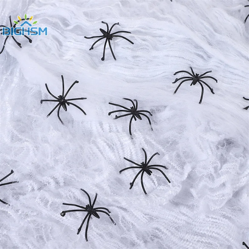ตกแต่งฮาโลวีนประดิษฐ์ Spider Web ยืด Cobweb น่ากลัวปาร์ตี้ตกแต่งฮาโลวีนสําหรับบาร์บ้านผีสิงฉาก Props