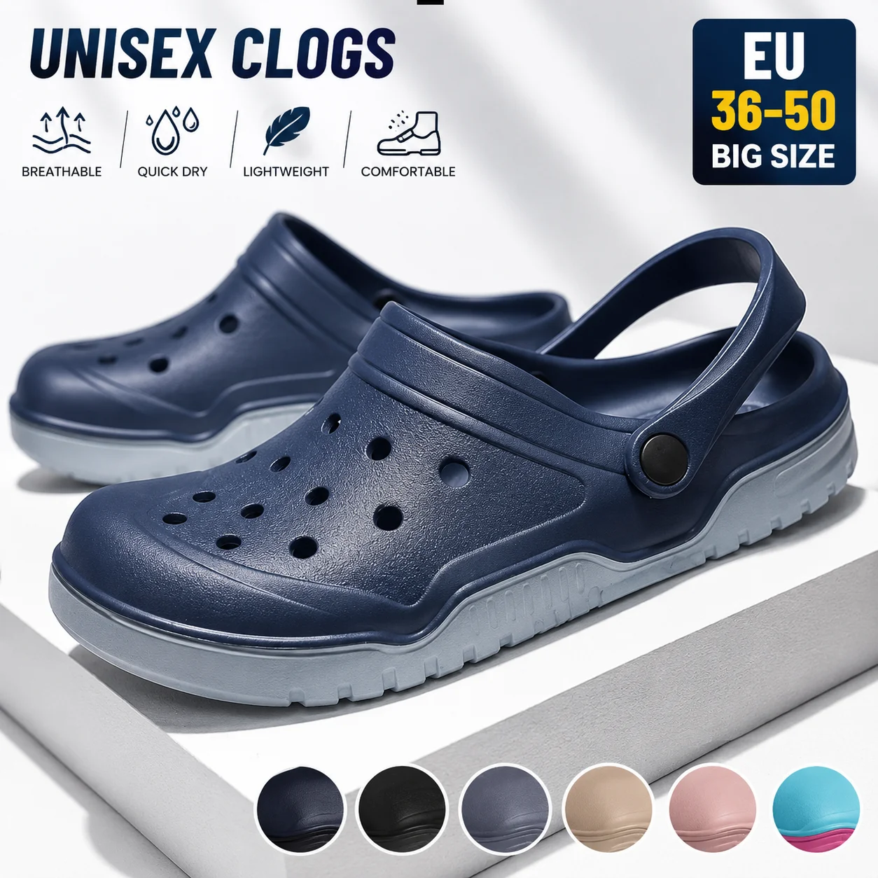 

Unisex Big Size 50 EVA Clogs Lightweight Breathable Quick Dry Beach Garden Shoes Casual Slip On Sandals Outdoor Water Shoes