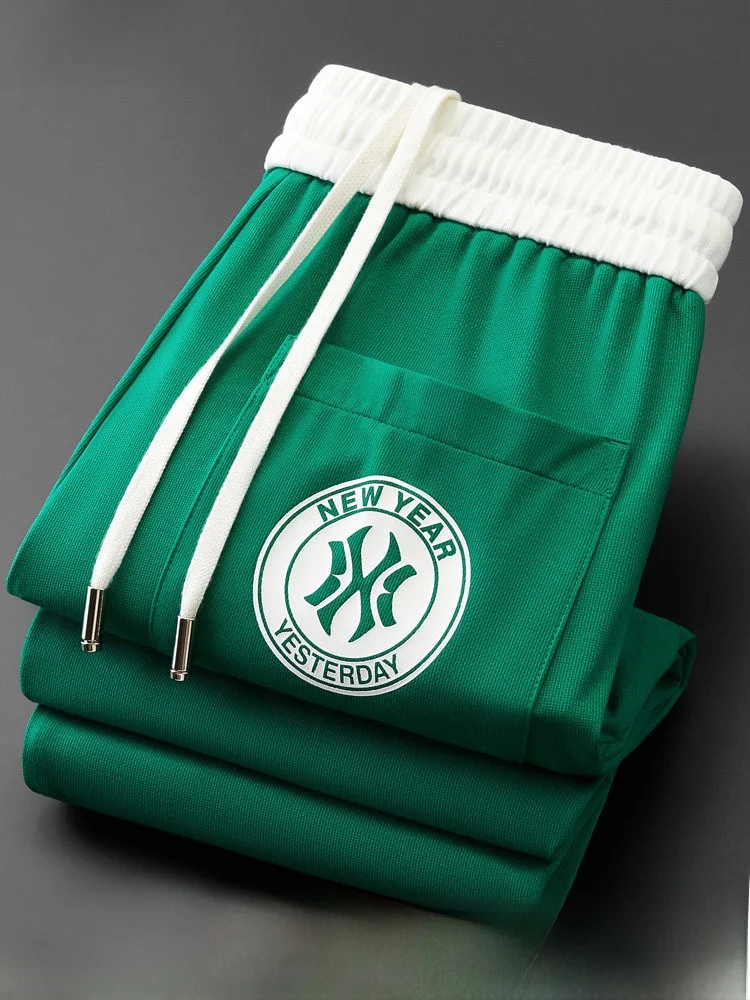 

een Embroidered Ice Silk Knitted Pants Men's Summer Slim Fit Sports Trousers Trendy Cuffed Breathable Youthful Sle