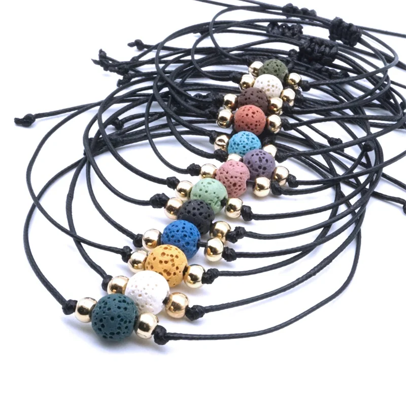 

12pcs 8mm 10mm Colorful Lava Stone Beads Bracelet Black Rope Braided Friendship Bracelets Women Men Jewelry Gift