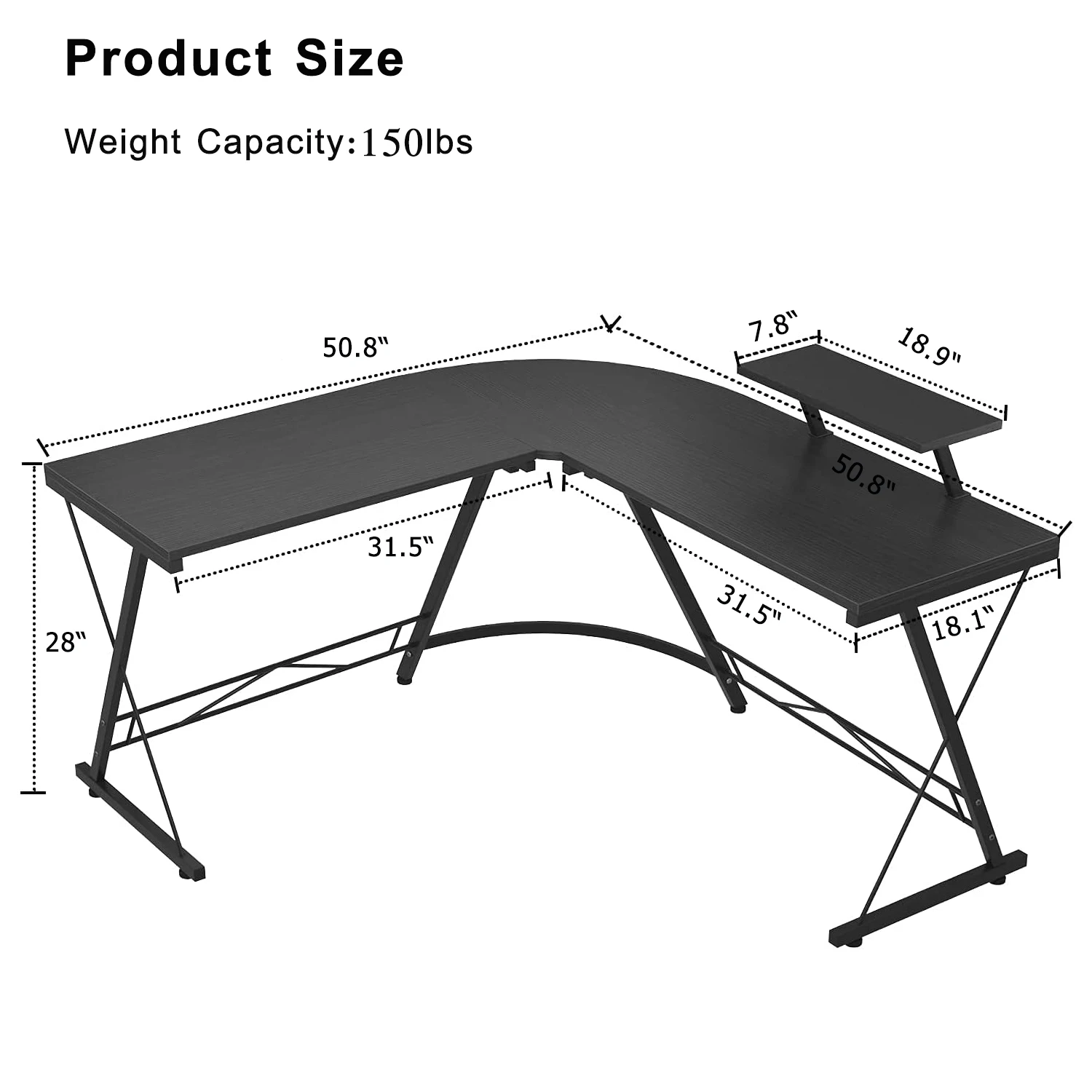 Computer Gaming Desk L Shaped Corner Table Home PC Laptop Desktop, Office Writing Workstation with Large Monitor Stand