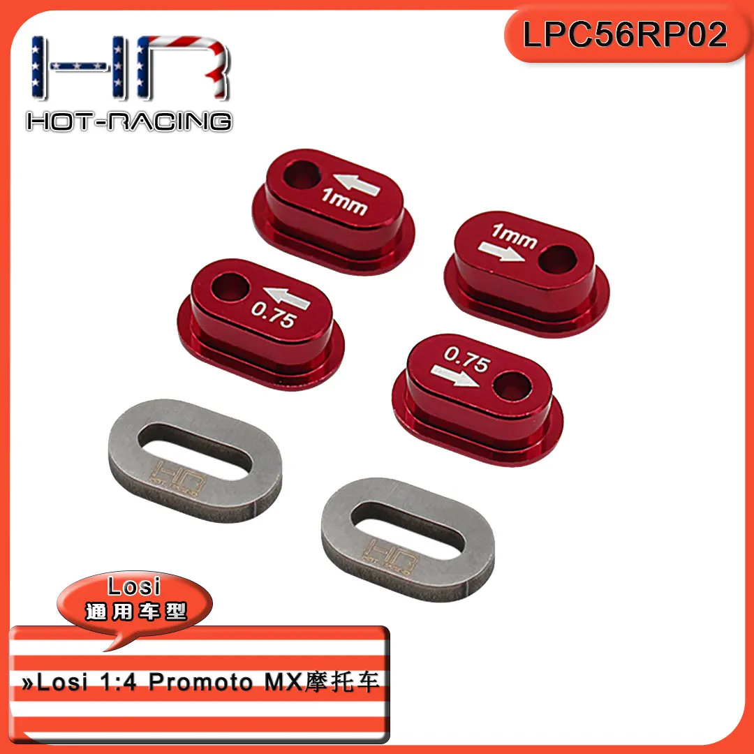 Hot Racing Red Aluminum Tension Spacer & SS Oval Washer Kit for Losi Promoto-MX Chain Adjust LOS06000