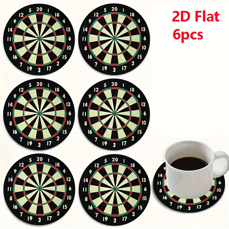 2D Flat 6pcs Dart Target Pattern Wooden Coasters,Suitable for Drinks, Tea and Coffee Cups,for Home and Restaurant Decoration