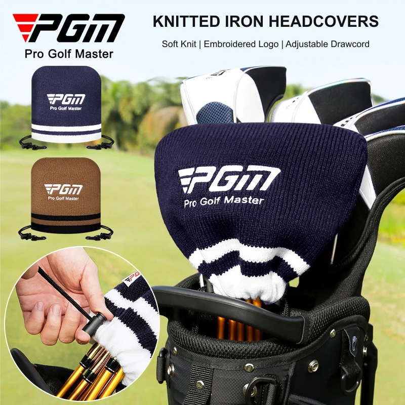 PGM Knitted Golf Iron Headcover Bag, Adjustable Drawstring Club Head Protector for 7-9 Irons, Soft Stretch Golf Accessory GT215