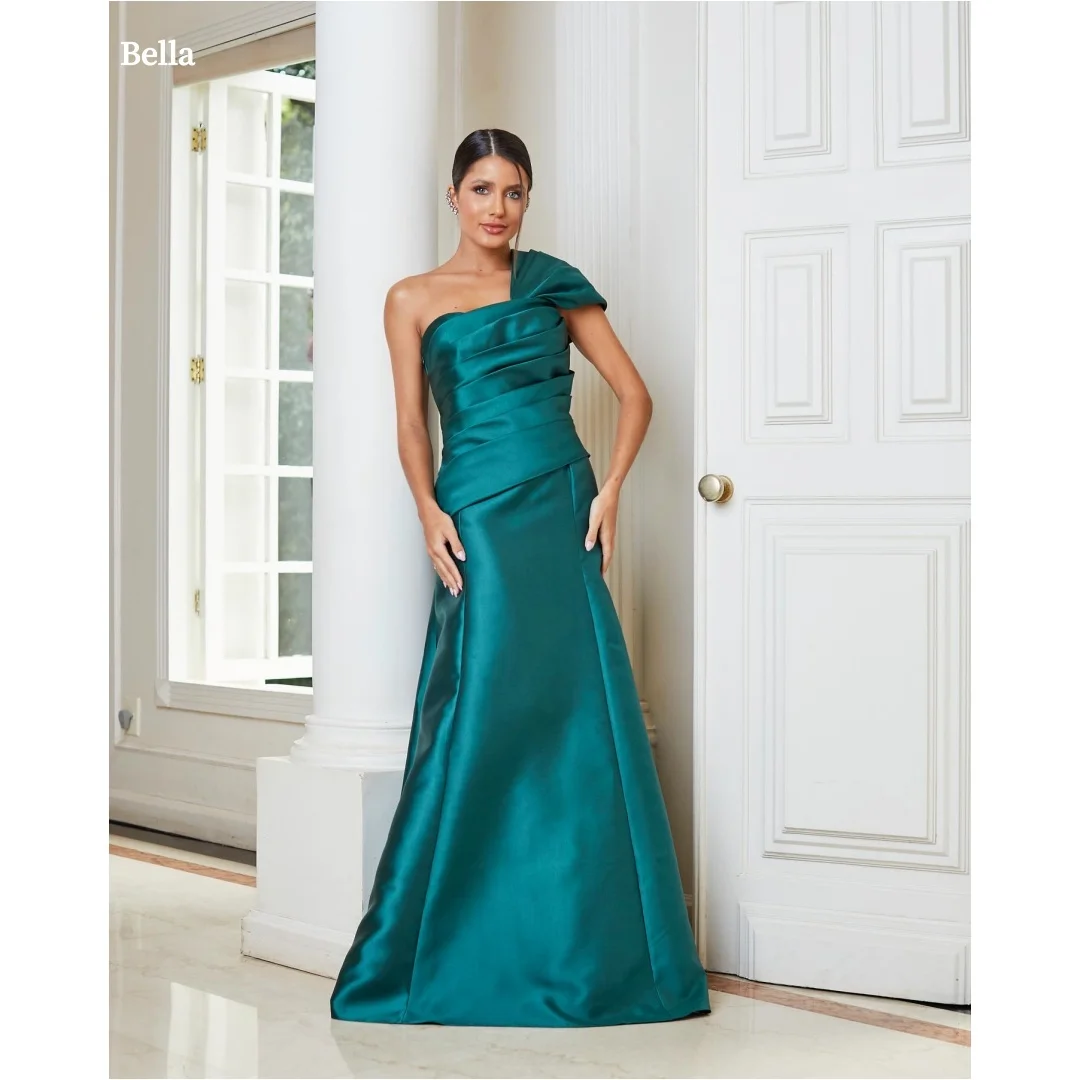 

Bella Customized Emerald Green One Shoulder Prom Dress Satin Bodice Mermaid Floor Length robes de soirée Elegant Party Dress