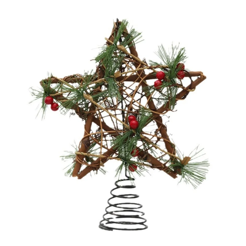 New LED Light Christmas Tree Top Star Wooden Crafts Christmas Tree Decorations Pentagram New Year Tree Ornaments