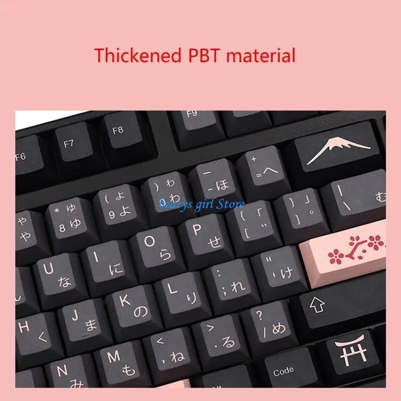 C7AB Stylish Night Sakuras Keycaps Cherry Profile 136 Keys For MX Switch GK61/ 64/ 68 104 108 Dye Subb Japanese & English
