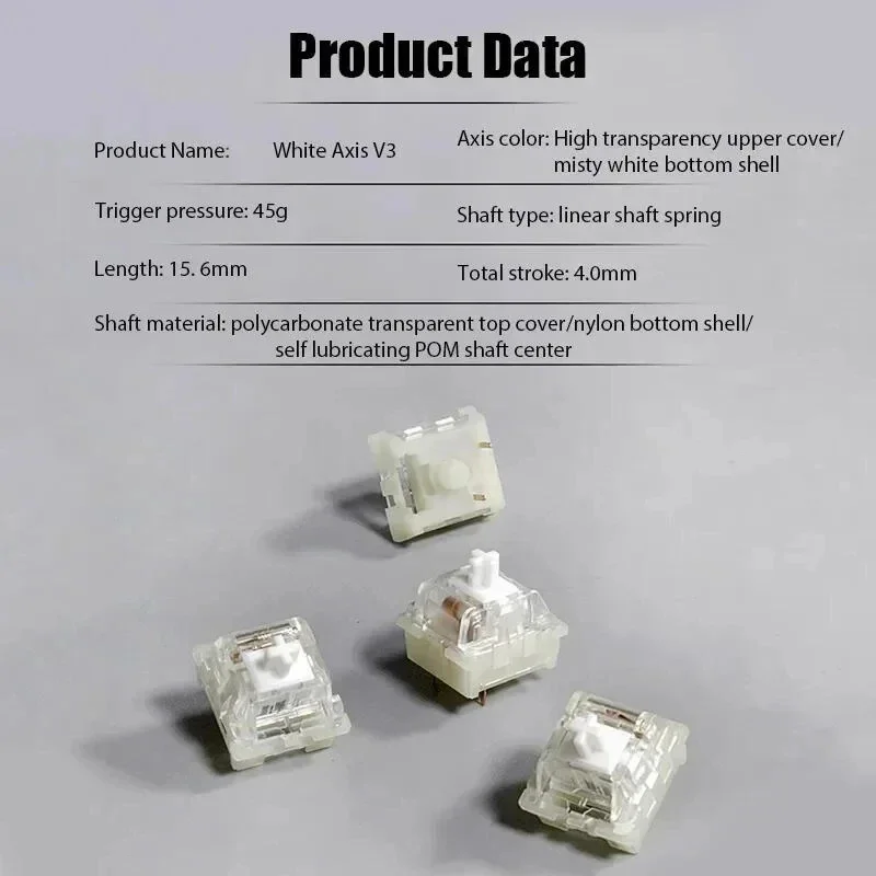 KTT Kang White V3 Switches Mechanical Keyboard Linear Switch 3 Pin Custom Cherry RGB SMD Gaming Compatible Hot Swap MX Switch