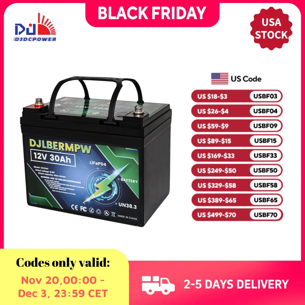 

12V 30Ah LiFePO4 Deep Cycle Lithium Battery Built-in 30A BMS Battery for Trolling Motor Marine Kids Scooters Power Wheels RV
