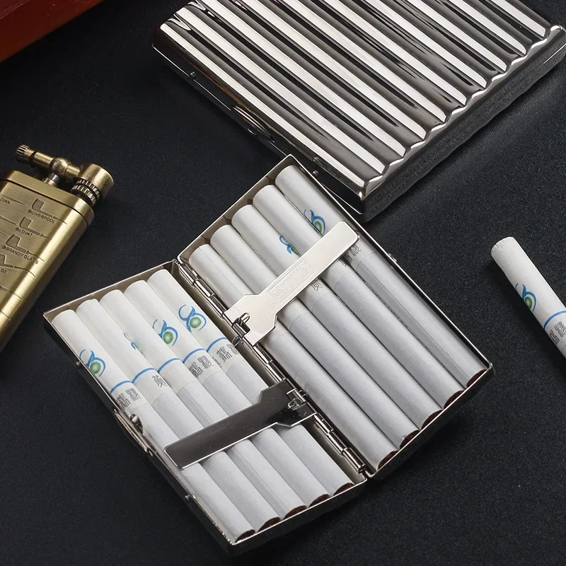 New 1pcs corrugated Design Silver Copper Cigarette Box solidly made Metal Cigarette Case Holder For 10 /20 Cigarettes Box Gift