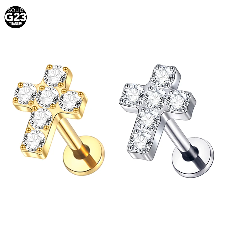 1 stks Titanium Piercing Kruis Bloem Stud Oorbel Intern Schroefdraad Kubieke Zirkoon Tragus Helix Piercing Lichaam Sieraden