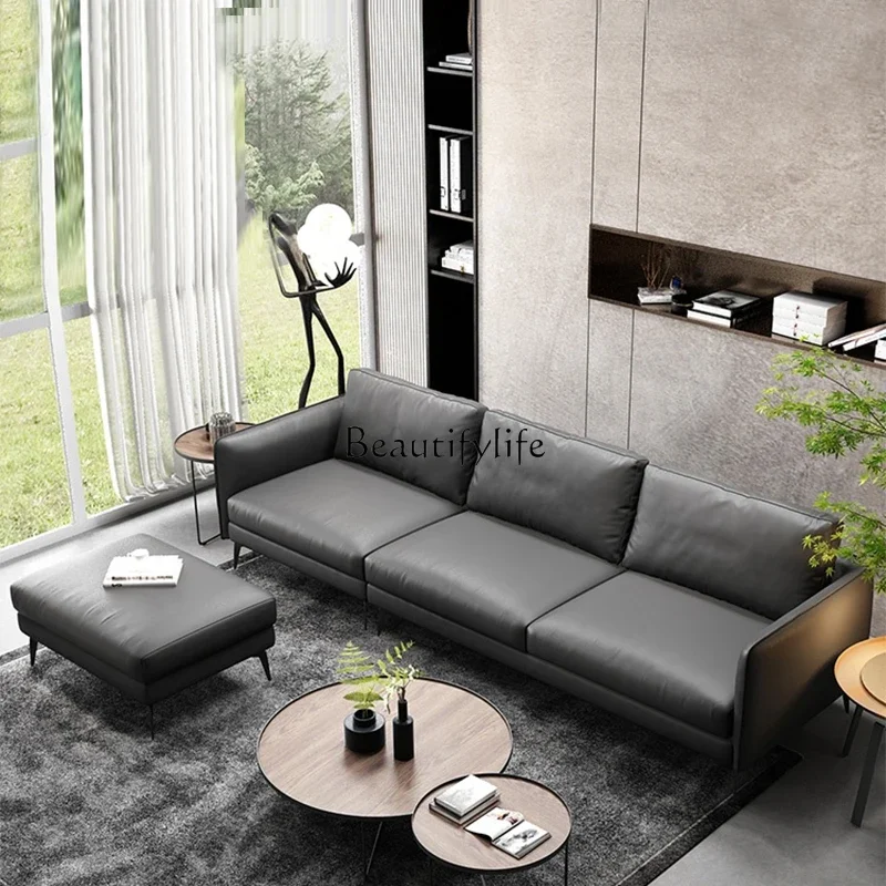 

04Italian minimalist leather sofa first layer cowhide nappa leather