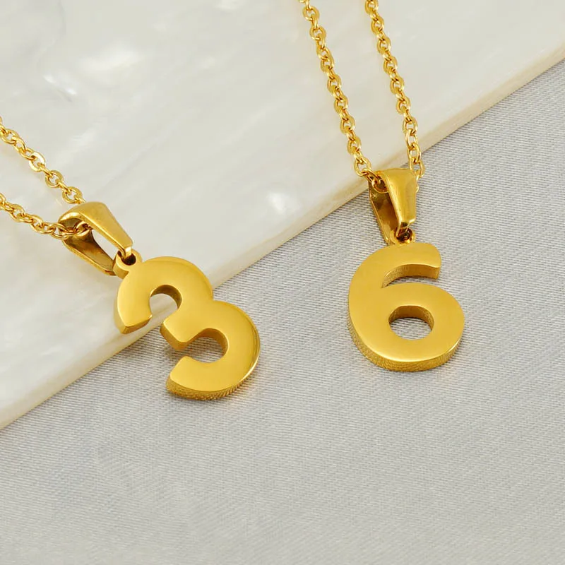 english number necklace Old English Lucky Angel Number Necklaces For Women Dainty Gift For Boyfriend Girls view 2