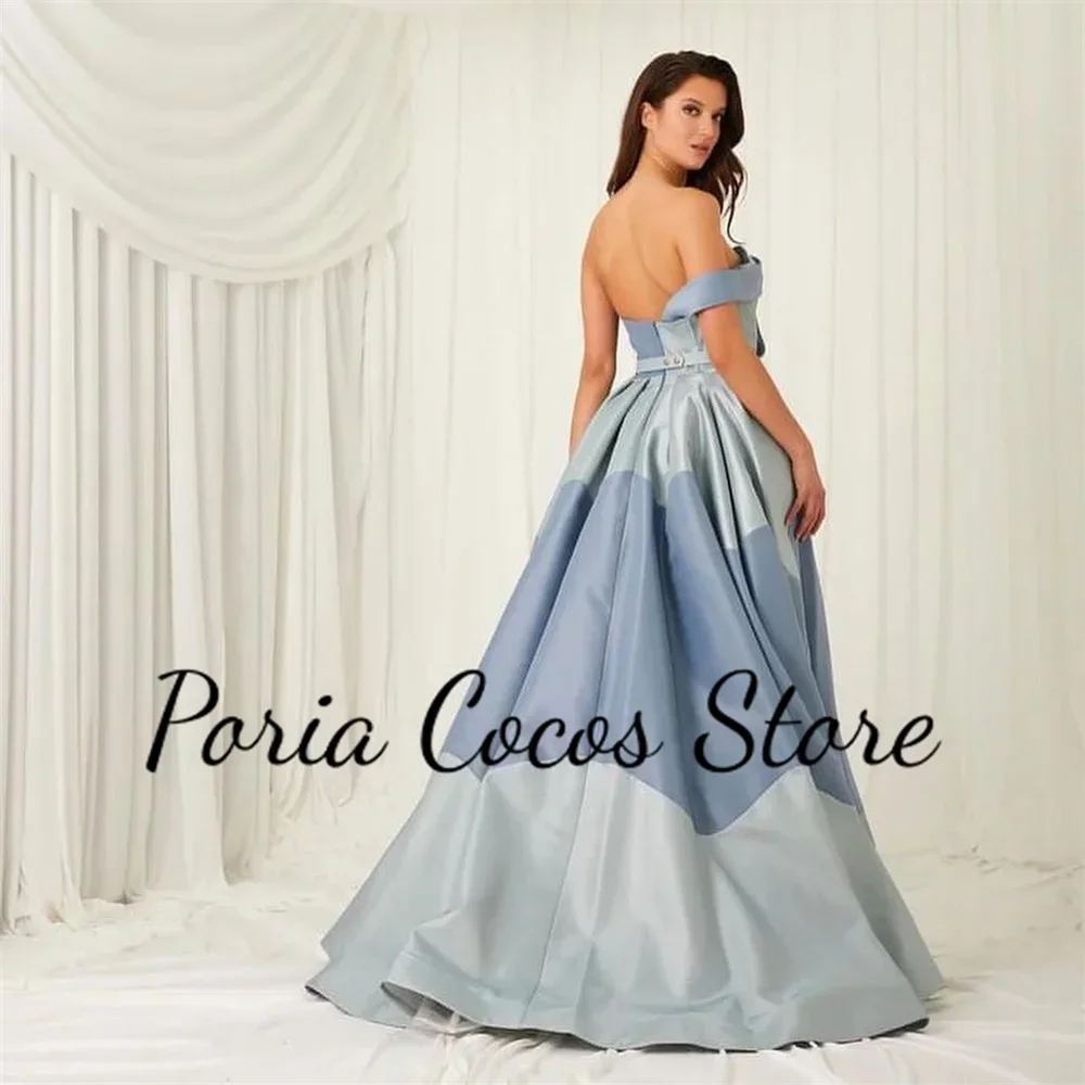 Customized Prom Gown Satin Patchwork Single Shoulder With Belt Pleated A-line Floor Long Backless Women's Minimalist Party Dress