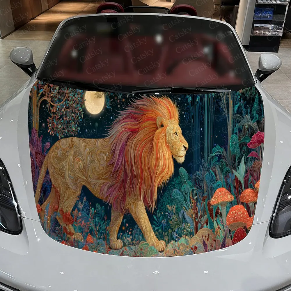 

Romantic Forest Mushroom Lion Car Hood Stickers - Self-Adhesive, Waterproof and Durable Vinyl Wrap, Decorate And Protect Your Ca