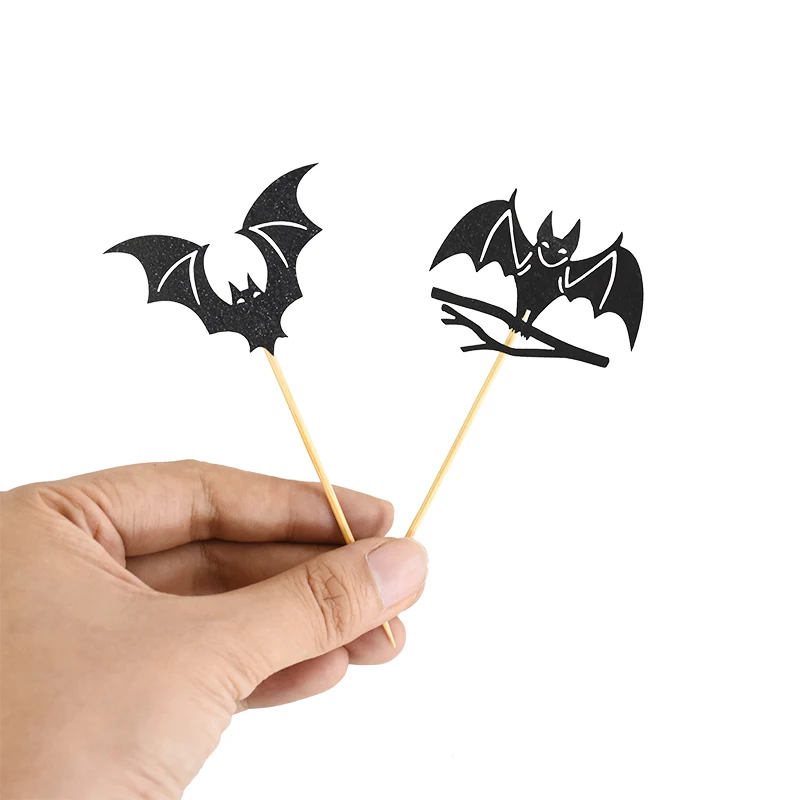 12Pcs Black Bat Cake Topper Halloween Cupcake Accessories Halloween Decorations Home Haunted House Festival Party Supplies