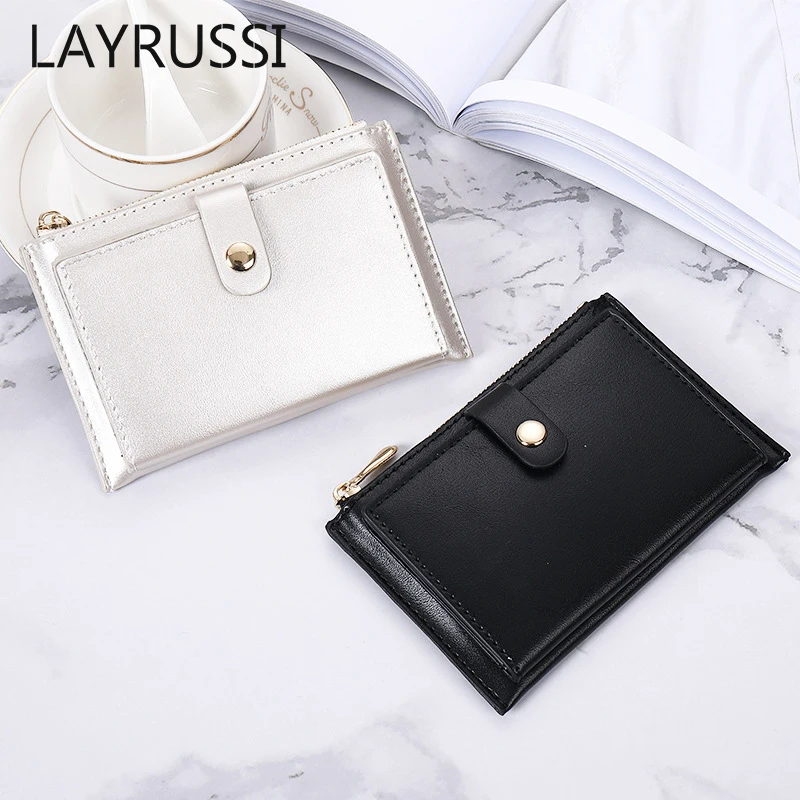 LAYRUSSI Pearl Laser PU portafoglio in pelle con cerniera portamonete corto da donna portamonete femminile fermasoldi porta carte di credito pochette