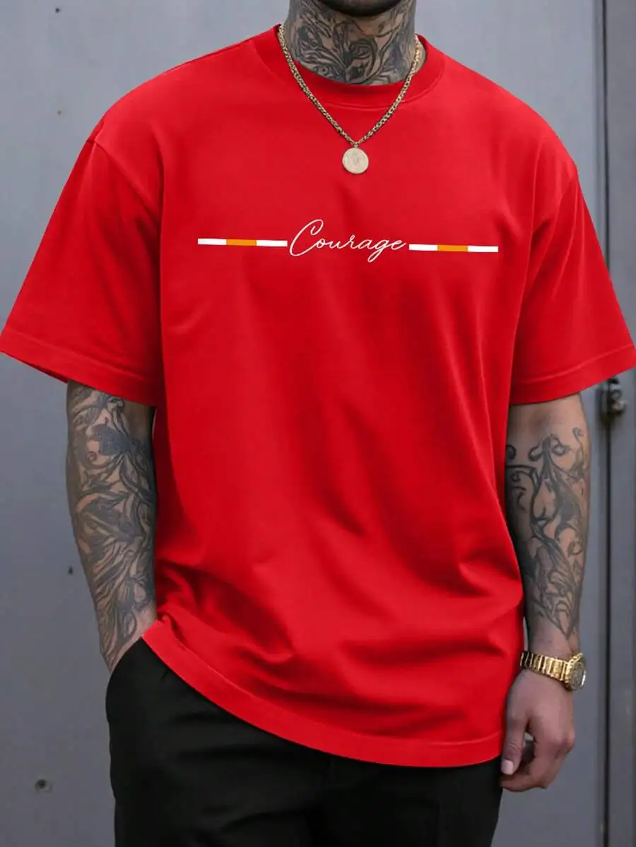 

Мужская красная повседневная футболка с коротким рукавом и графическим принтом в виде надписи