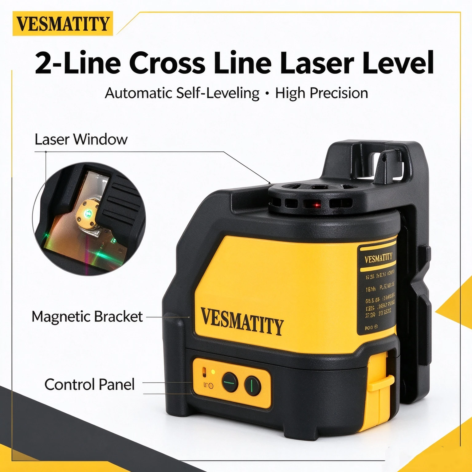 Cross Line Level 2 Lines Horizontal Vertical Automatic Leveling High Precision For Wall Tiling Home Renovation Alignment