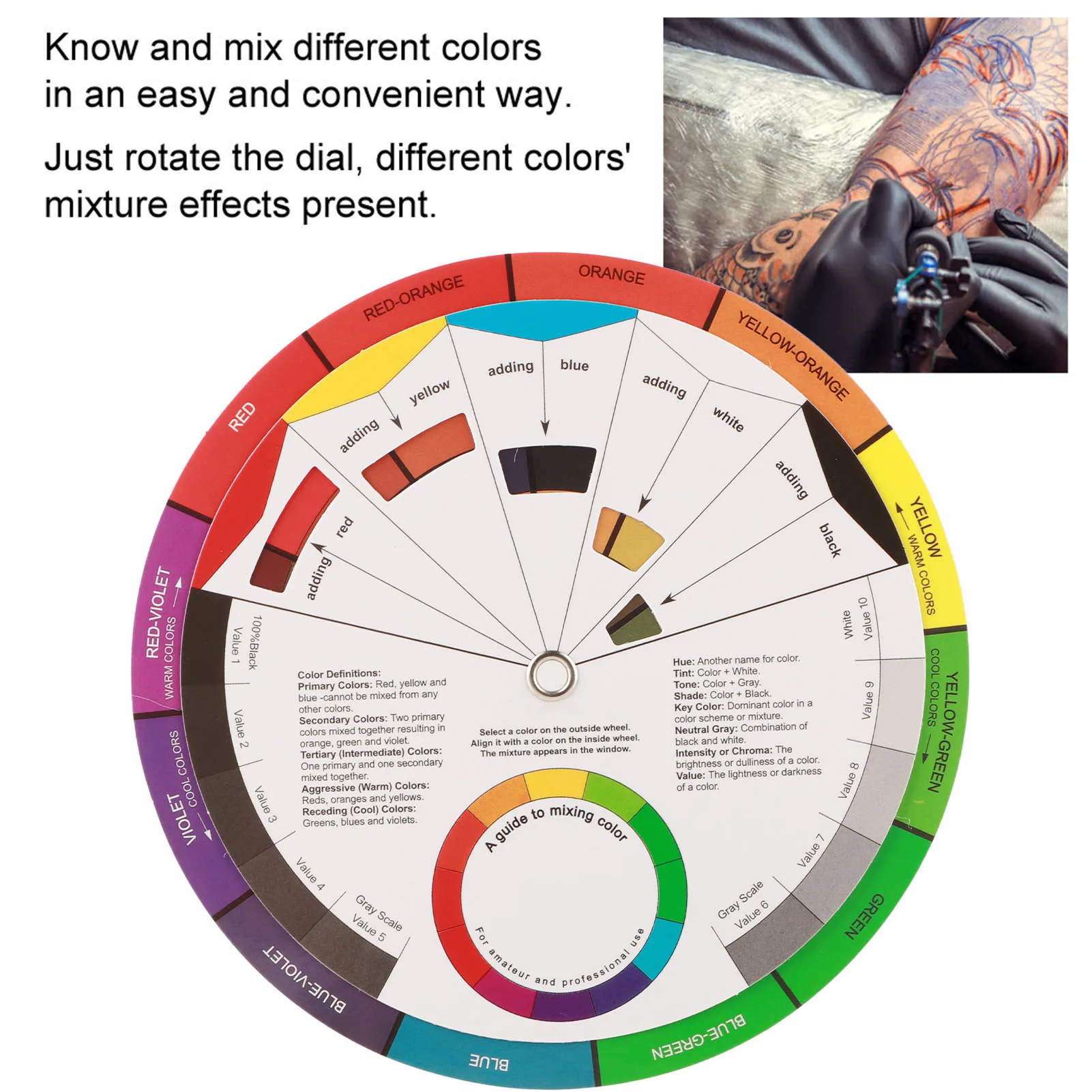 Color Wheel Chart Mix Color Guide Tattoo Pigment Mix Color Wheel for Permanent Eyebrow Lip Tattoo